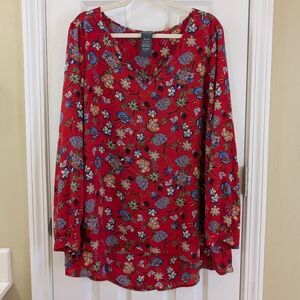 Chelsea & Theodore Red Floral Print Blouse